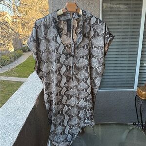 ORTTU, large,Snake Print asymmetrical Shirt for Men